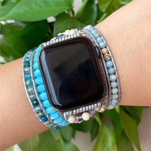 Natural Topaz Jasper Boho Watch Band Women Bracelet for Apple Watch 38 40 41mm